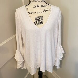 Vince Camuto White Eyelet V-Neck Blouse